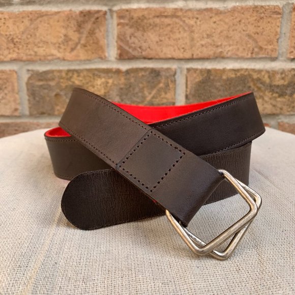 Brown Leather and Red Canvas Belt - Picture 1 of 5